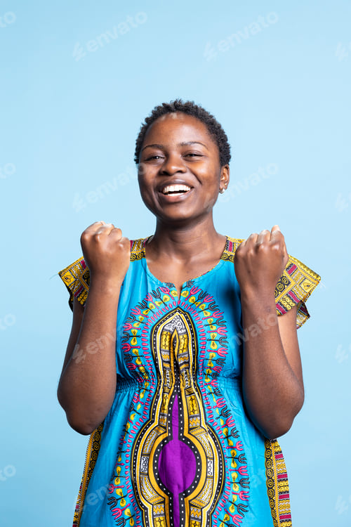 Preview: Passionate African American girl admiring something in studio