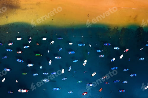 Preview: Aerial view of anchored boats off the coast. Las Teresitas, Tenerife, Canaries, Spain