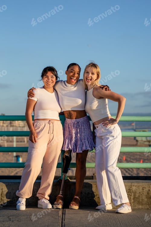 Preview: Beautiful diverse women, inclusive group of friends posing together