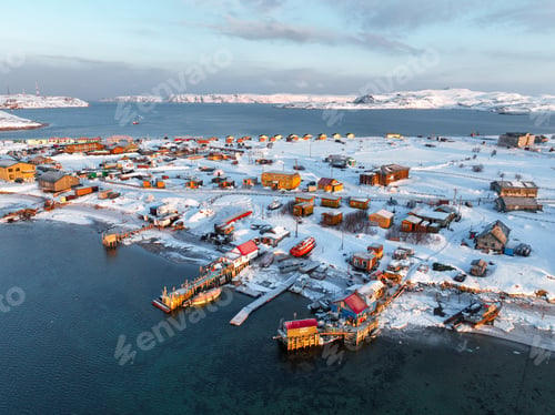 Preview: Teriberka village, snow and boats, Barents Sea