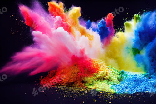 Aperçu: Multicolor splash of particles. Festival of colours. Powder burst isolated on back background. Paint