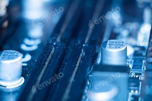 Preview: High angle shot of components of electronics board