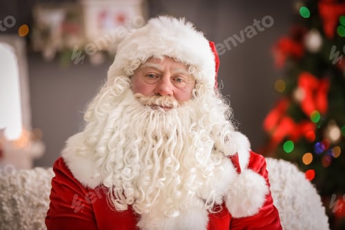 Preview: Authentic Santa Claus with bushy white beard indoors