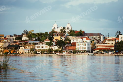 Preview: View of harbor and town, Flores, Guatemala, Central America