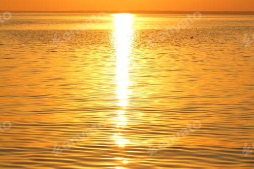 Preview: Orange Sun Over The Sea Horizon, Beautiful Sunset, Copy Space, Landscape With A Big Sun, Bloody