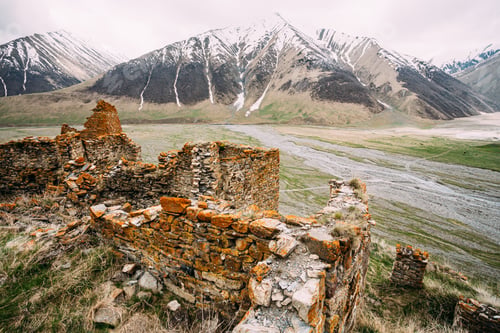 Preview: Fortress On Mountain Background Near Karatkau Village, Kazbegi District, Mtskheta-Mtianeti Region