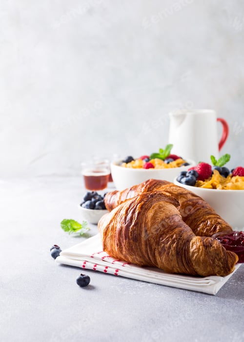 Preview: Healthy breakfast with croissants