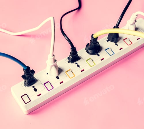 Preview: Fulled electrics power supply plug on pink background
