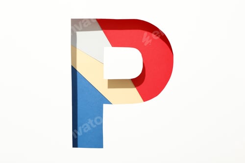 Preview: Multicolor letter P on white background, space for text