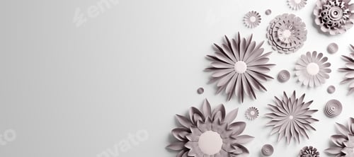 Preview: Paper flowers on white background. Handmade decoration