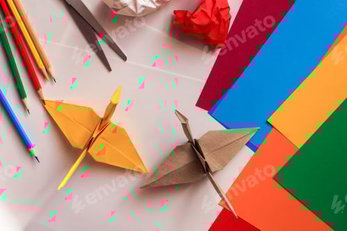 Preview: Concept of children's creativity, origami, back to school. N