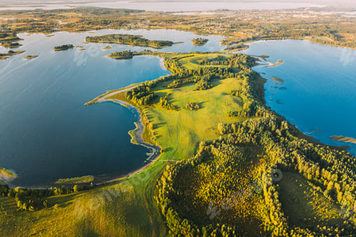 Preview: Braslaw Or Braslau, Vitebsk Voblast, Belarus. Aerial View Of Nedrava Lake, Green Forest And Meadow