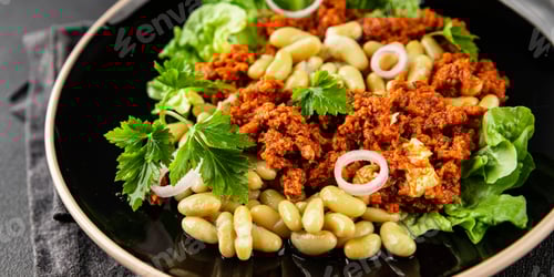 Preview: Plate of Beans and Greens Salad with Onion
