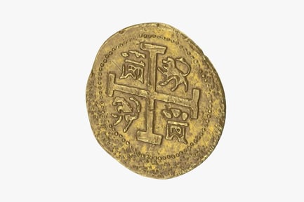 Vista previa: Moneda de oro antigua con motivo de cruz y león