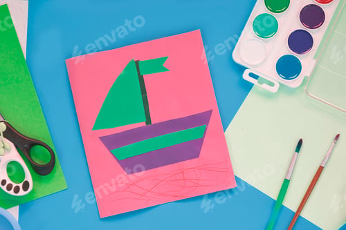 Preview: School supplies, stationery on yellow background - space for caption.