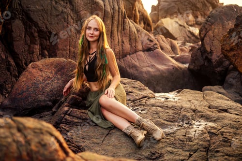 Preview: full-length portrait young and beautiful long-haired woman in a stylish skirt