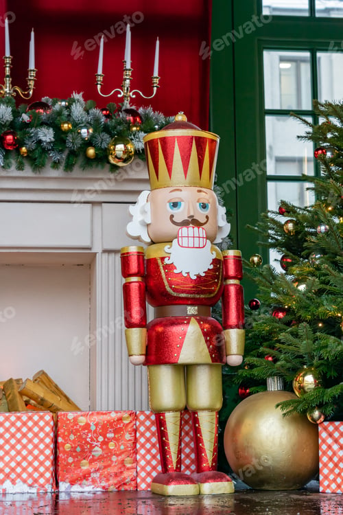 Preview: Christmas nutcracker toy soldier traditional figurine on a stage. Ballet performance play.