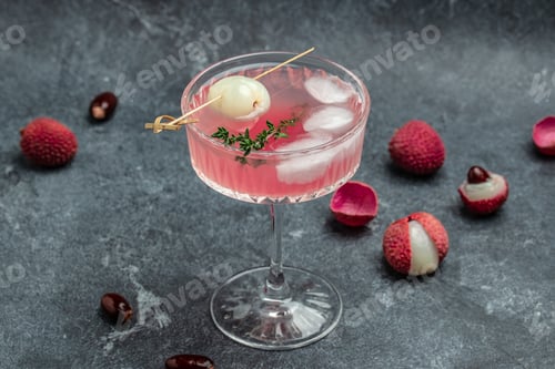 Preview: Lychee Cocktail on a dark background, Restaurant menu, dieting, cookbook recipe top view