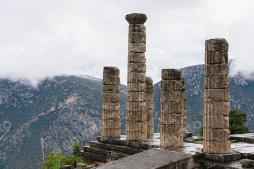 Preview: Ruins of an ancient temple, Temple Of Apollo At Delphi Oracle, Greece, majestic mountain ladscape