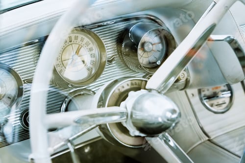Preview: Retro car dashboard with srteering wheel