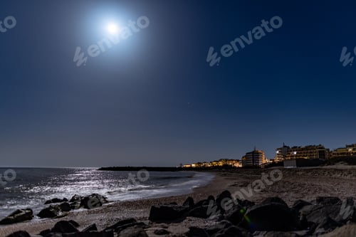 Preview: Pomorie town hotels against the backdrop of the night sky and the Black Sea in Bulgaria