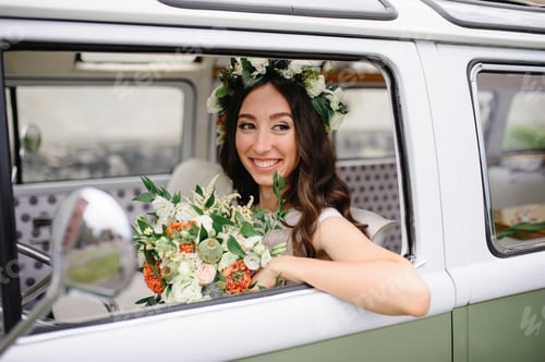 Preview: Bride driving a retro bus.