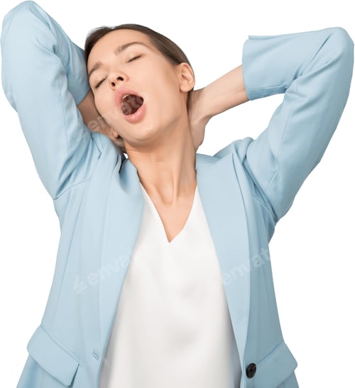 Preview: a woman yawning with her hands behind her head