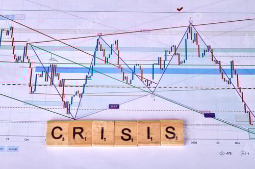 Preview: Crisis word of wooden cubes and statistic graphs.