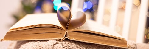 Preview: Valentine background. Valentines heart made of book sheets. Valentine's Day card. Banner format