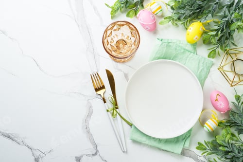Preview: Easter table setting on white background.