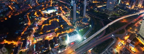 Preview: Aerial view of the Istanbul city downtown with skyscrapers at night