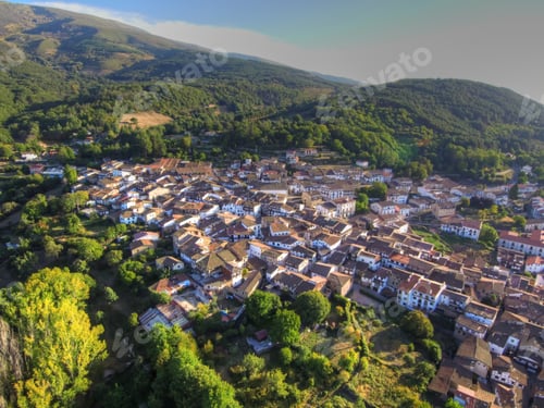 Preview: Aerial view of the Candelario Municipality in Spain surrounded by mountains
