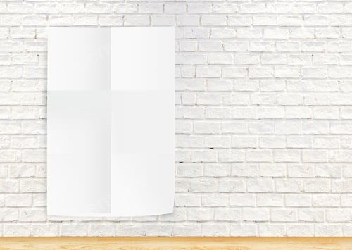 Preview: paper poster hanging the white brick wall and the wood floor,template for your content