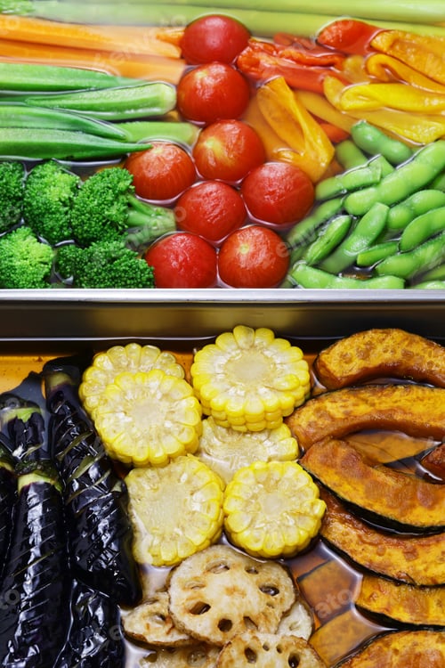 Preview: Cold appetizer for summer. Lightly boiled or fried vegetables and then soaked in stock broth.