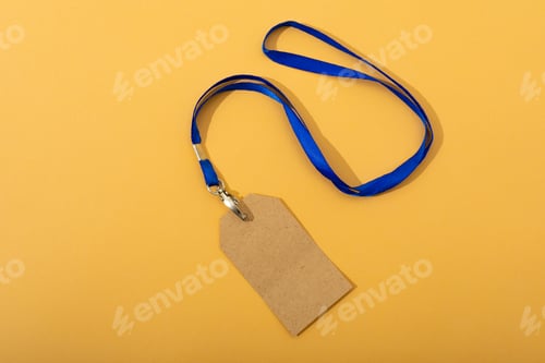 Preview: Composition of gift tags with copy space on yellow background