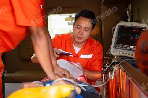 Preview: The rescue team is administering CPR to a patient who was involved in an ambulance accident.