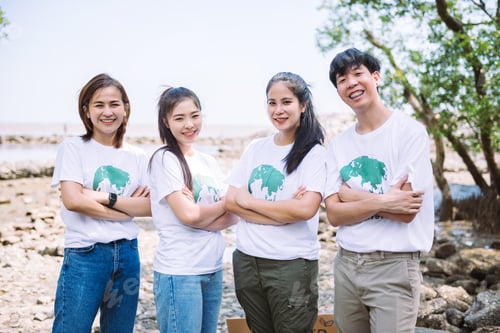 Preview: Volunteer group of diverse asian people joining charity event to showing teamwork spirite