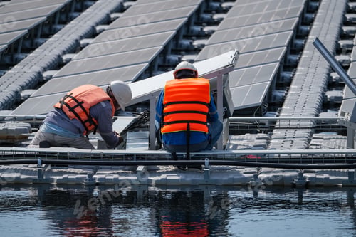 Preview: Floating solar photovoltaic panels at sustainable electrical power plant