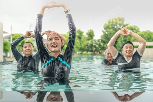 Preview: An engaging aquatic exercise class for seniors led by an instructor in a pool.