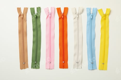 Preview: Color zippers on white background, top view