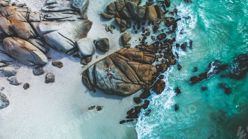 Preview: Aerial view of the beautiful rocky Clifton Beach in Cape Town, South Africa