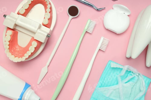 Preview: Concept of dental care, tooth care, top view