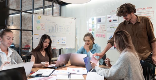 Preview: Business people team meeting for new ideas about project business in modern office