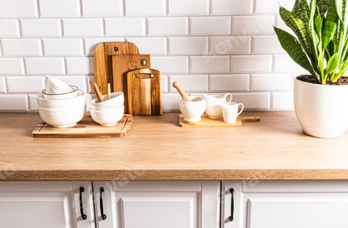 Preview: Kitchen background with a set of various kitchen tools, utensils made of natural friendly materials