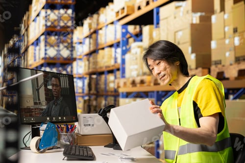 Preview: Asian worker meeting with CEO on online video conference call on computer