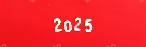 Preview: wooden Numbers 2025 on red background .Festive concept