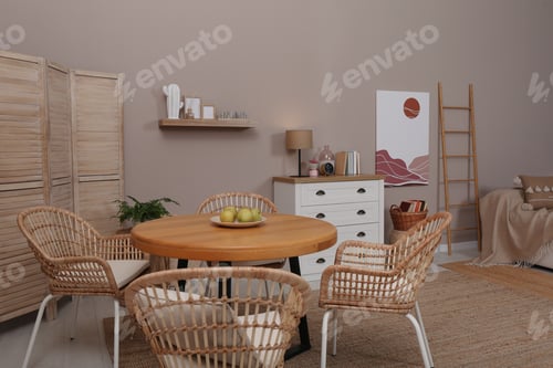 Preview: Modern living room with stylish wooden furniture. Interior design