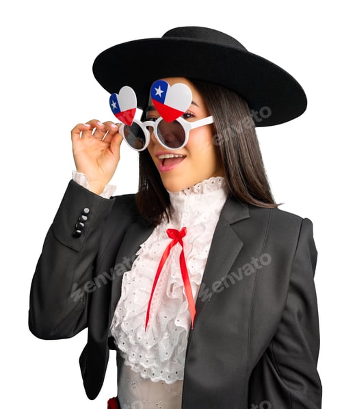 Preview: Chilean woman celebrating national holidays wearing traditional huasa clothing