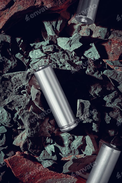 Preview: Poster concept. Recycling battery and soil pollution. Contamination of the ground with battery waste