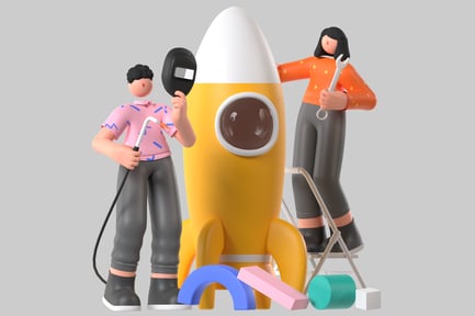 Preview: Two individuals working on a rocket.